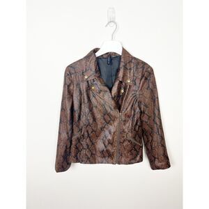 New Direction Women’s Brown Faux Snakeskin Moto Jacket Size M